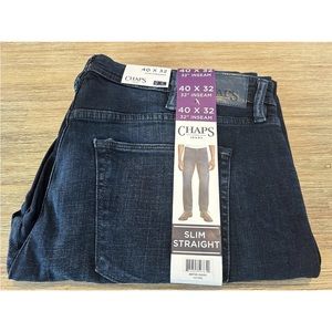 CHAPS Mens Slim Straight Fit Blue Jeans Pants Abyss Dark Wash Size 40 W 32 L NWT